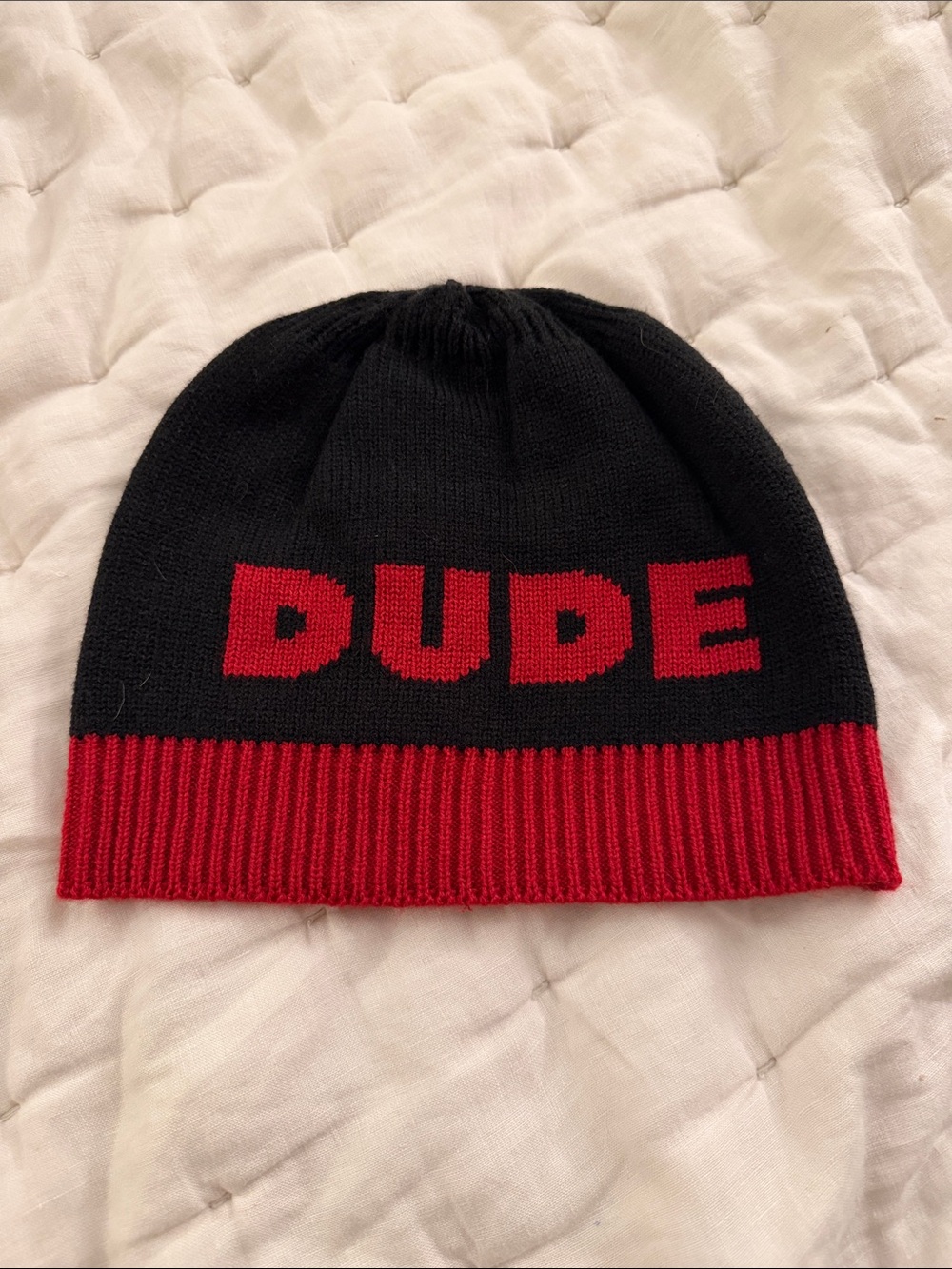 The Children's Place Black and Red "DUDE" Knit Beanie